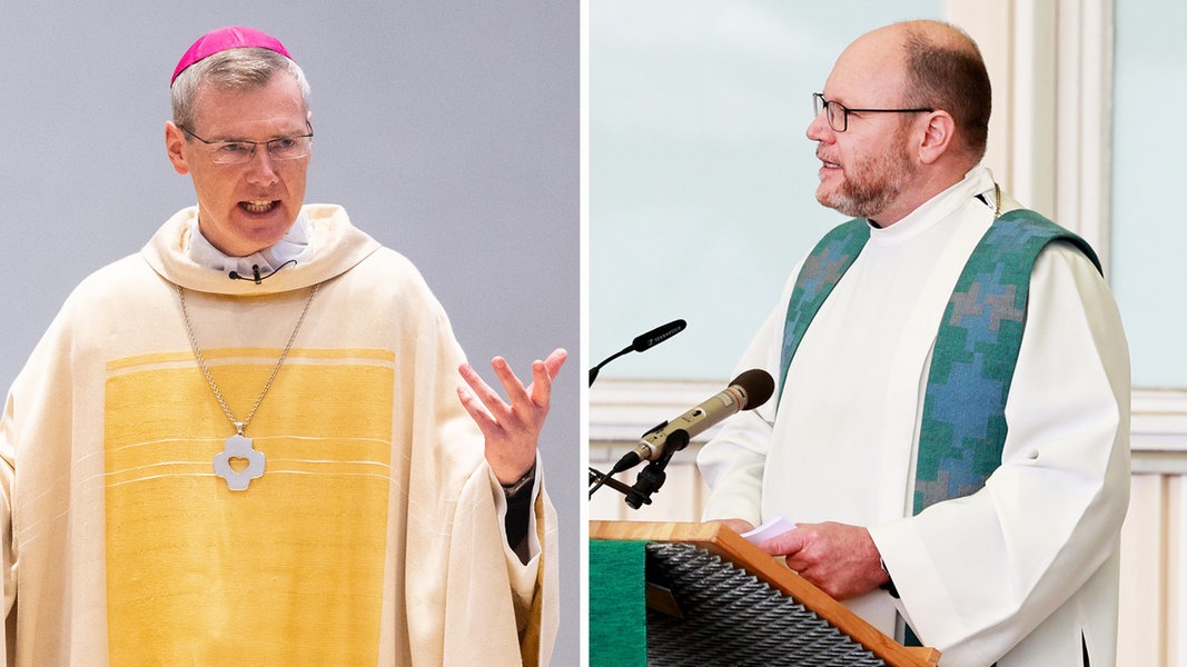 Bildkombination: Bischof Heiner Wilmer (li) und Pfarrer Matthias Eggers (re).