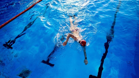 Ein Mann krault in einem Schwimmbad. © dpa-Bildfunk Foto: Hauke-Christian Dittrich/dpa