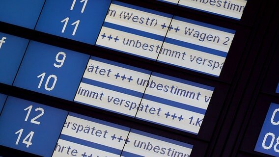 Eine Anzeige am Hauptbahnhof in Hannover, informiert über Zugausfälle. © dpa-Bildfunk Foto: Peter Steffen