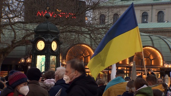 People in downtown Hanover at a rally on the Ukraine war.  © Hanover Reporter 