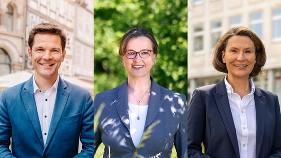 Eine Bildcollage von Kandidaten für das Amt des RegionspräsidentenVon oben links nach unten rechts: Steffen Krach (SPD), Frauke Patzke (Grüne), Christine Karasch (CDU),  Foto: Anne Hufnagl | Regine Rabanus | -