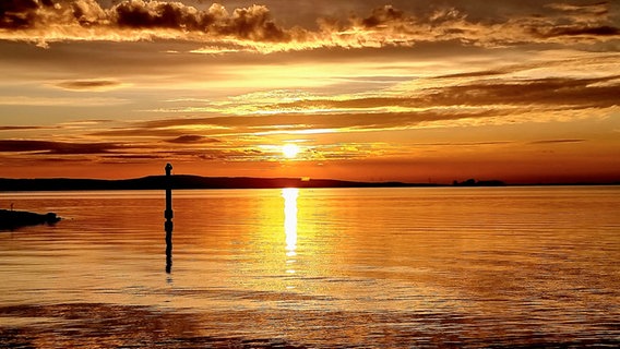 Die Sonne geht über dem Steinhuder Meer unter. © NDR Foto: Hans-Werner Dieth
