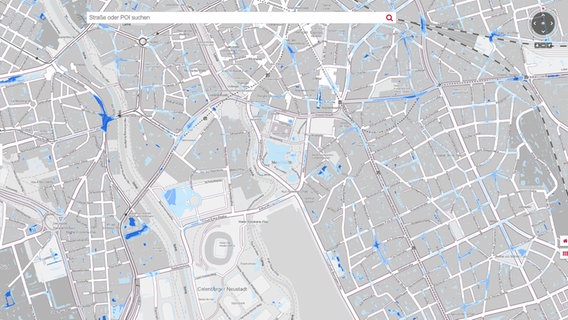 Eine Karte zeigt Starkregenereignisse an. © Stadt Hannover 