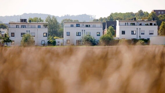 Einfamilienhäuser und Reihenhäuser stehen an einem Feldrand. © dpa - picture alliance Foto: Christoph Hardt