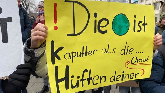 Zum weltweiten Klimastreik stehen in Göttingen Menschen bei einer Demo zusammen. © NDR Foto: Katharina Bews