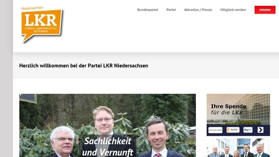 Der Webauftritt der Partei 'Liberal-Konservative Reformer Niedersachsen' © Liberal-Konservative Reformer Niedersachsen 