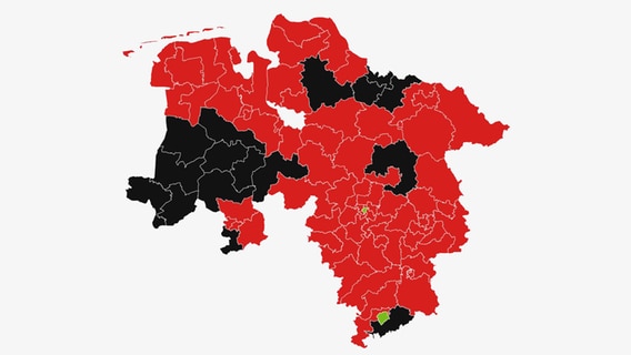 Eine Karte zeigt die Stimmenverteilung bei der Landtagswahl in Niedersachsen. © NDR 