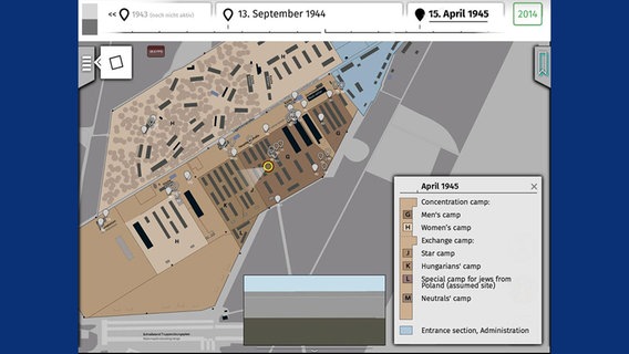 Ein Scrennshot zeigt eine virtuelle Karten des Konzentrationslagers Bergen-Belsen. © NDR Foto: Vassili Golod