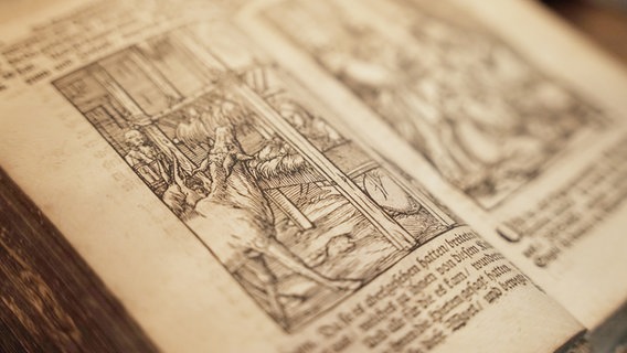 Eine alte Bibel mit einer Abbildung © NDR Foto: Johannes Koch