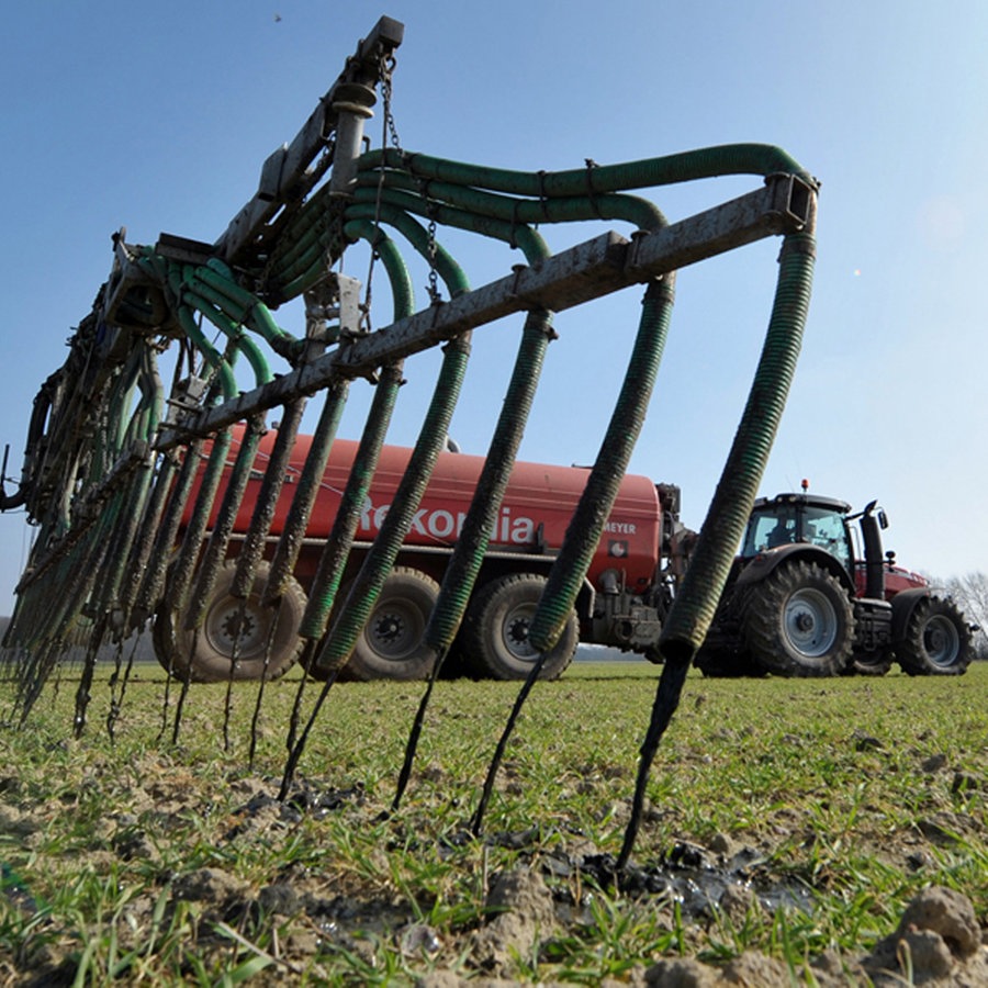 Ein Landwirt verteilt Gülle auf einem Feld nahe der Ortschaft Holthusen II (Landkreis Uelzen). © picture-alliance Foto: Philipp Schulze