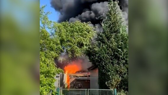 Eine Handyaufnahme zeigt einen Brand und eine aufsteigende Rauchsäule bei einem Brand in Handeloh im Landkreis Harbug. © Hellwig TV-Elbnews Produktion/privat 