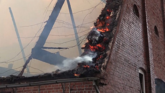 Ein Reethaus in Hollern steht in Flammen. © TV-Elbnews Produktion 