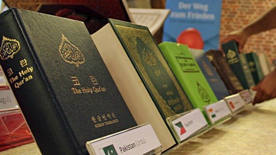 Ein Mann betrachtet ein Buch in der Ausstellung "Eine Reise durch die islamische Zeit". © NDR Foto: Ann-Kristin Mennen