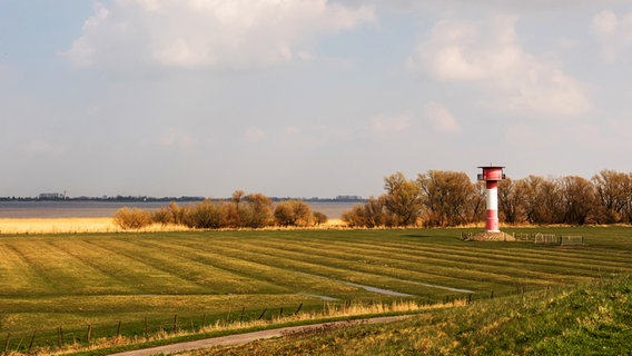 Drochtersen: Blick auf das Deichvorland und die Elbe in dem Bereich, in dem ein Tunnel unter der Elbe durchlaufen soll. © dpa-Bildfunk Foto: Daniel Bockwoldt