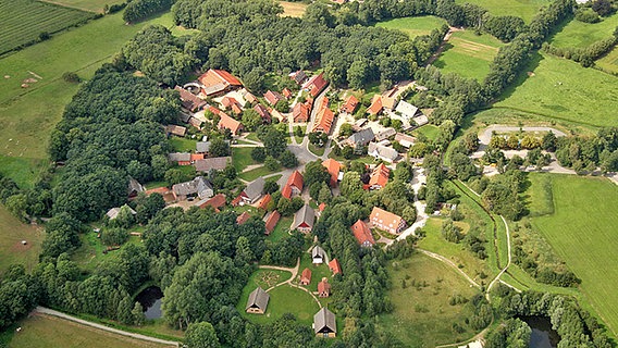 Luftaufnahme des Rundlingsdorfs Lübeln im Wendland. © Elbtalaue-Wendland  Touristik 