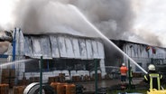 Einsatzkräfte der Feuerwehr löschen einen Brand an einer Lagerhalle in Salzhausen. © TV-Elbnews 
