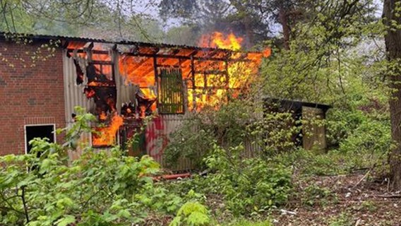 Eine Scheune in Stade steht in Flammen. © Polizeiinspektion Stade 