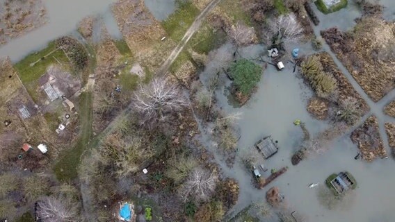 Luftaufnahme einer überfluteten Insel. © Hellwig TV-Elbnews Produktion 