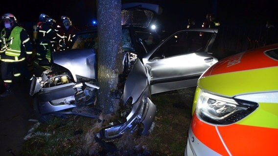 Ein zerstörtes Auto an einem Straßenbaum. © Polizei Stade Foto: Polizei Stade