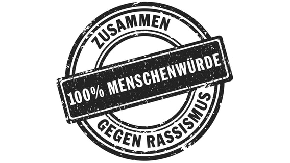 Das Bild zeigt ein Stempel-Logo der Stiftung für die Internationalen Wochen gegen Rassismus. © Stiftung gegen Rassismus 