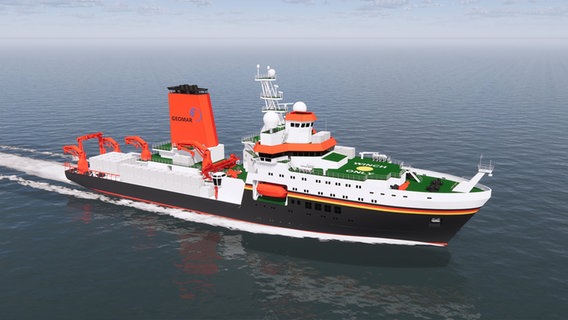 Die Illustration der Fassmer-Werft zeigt das neue deutsche Forschungsschiff «Meteor IV». © dpa-Bildfunk Foto: Meyer Fassmer Spezialschiffbau/dpa