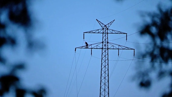 Ein Arbeiter steht auf einem Strommast. © NonstopNews 