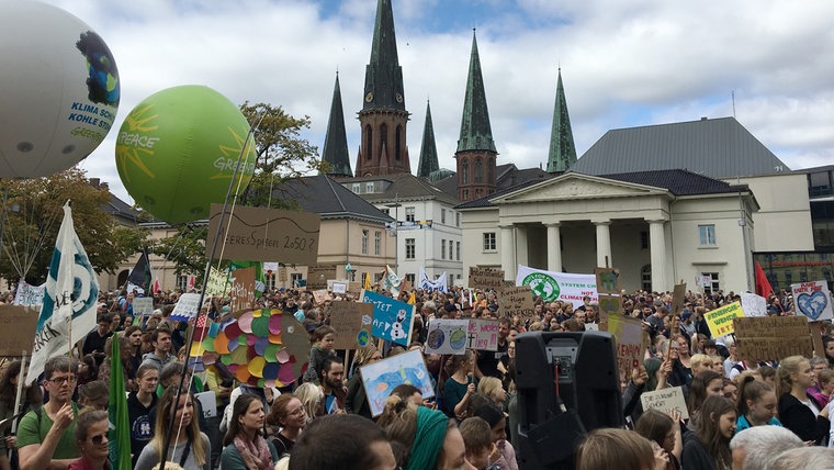 In Oldenburg sind zahlreiche Menschen beim Klimastreik von "Fridays for Future" zu sehen. © NDR Foto: Celine Sonnenberg