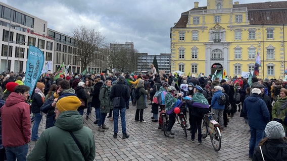 Viele Menschen haben sich zu einer Demonstration von "Fridays for Future" in Oldenburg versammelt. © NDR Foto: Andreas Gervelmeyer