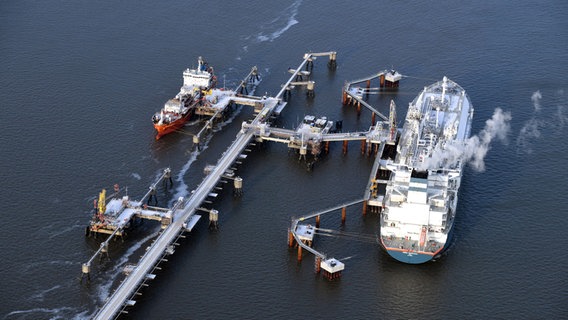 Eine Luftaufnahmen zeigt das LNG-Terminal in Wilhelmshaven. © NPorts/Wolfhart Scheer Foto: Wolfhart Scheer