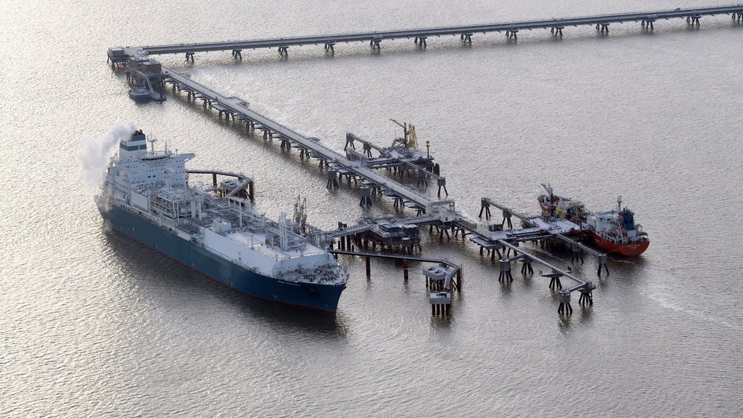 Eine Luftaufnahmen zeigt das LNG-Terminal in Wilhelmshaven.