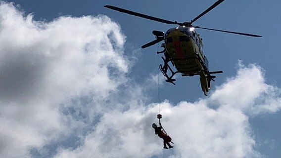Notfallarzt Lutz Bernsen und Pilot Bernd Süring bei einer Luftrettungsübung des ADAC auf dem Flugplatz in Mariensiel. © NDR Foto: Jutta Przygoda