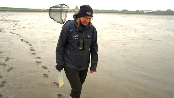 Nationalparkrangerin Anne Hedden läuft in Tossens durchs Watt. © NDR 