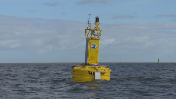 Eine Boje mit Messstation treibt auf dem Wasser. © NDR 