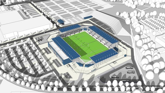 Ein Modell des neuen Fußballstadions in Oldenburg mit einer Kapazität von 7.500 Plätzen. © Planungsbüro AS + P / Stadt Oldenburg 
