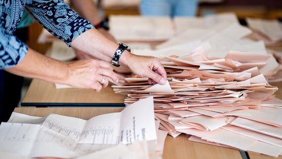 Eine Wahlhelferin sortiert in einem Wahllokal die Stimmzettel für die Auszählung. © picture alliance/dpa/Hauke-Christian Dittrich Foto: Hauke-Christian Dittrich