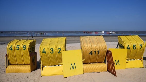 Beim Duhner Wattrennen stehen Strandkörbe am Streckenrand. © dpa-Bildfunk Foto: Carmen Jaspersen