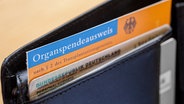 Ein Organspendeausweis und ein Personalausweis stecken in einer Brieftasche. © picture alliance/photothek.de/Thomas Trutschel 