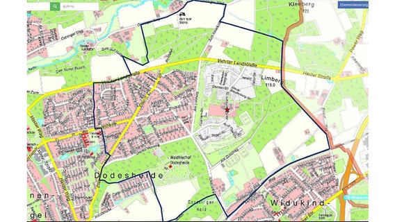 Eine Karte zeigt das Evakuierungsgebiet in Osnabrück. © Stadt Osnabrück 