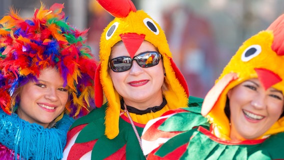 Kostümierte Karnevalisten feiern beim traditionellen Karnevalsumzug. © dpa Foto: Friso Gentsch