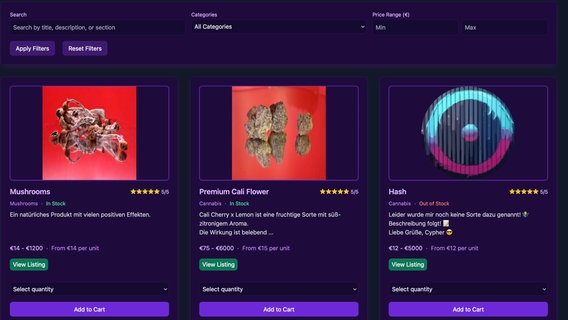 Der Screenshot eines Online-Shops zeigt Drogen. © Screenshot Bundeskriminalamt Foto: BKA