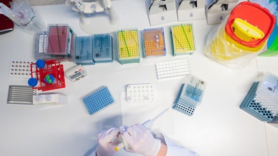Eine biologisch-technische Assistentin bereitet die Sequenzierung von positiven PCR-Tests vor. © picture alliance/dpa | Julian Stratenschulte Foto: Julian Stratenschulte