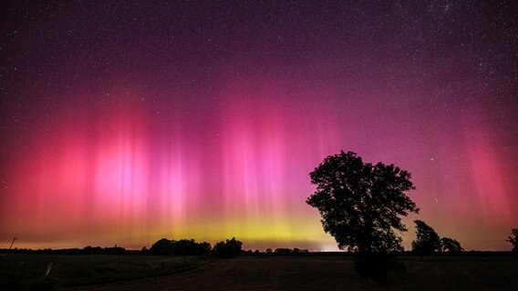 Polarlichter am Nachthimmel zwischen Gilten und Bothmer. © NDR Foto: Jens Meyer