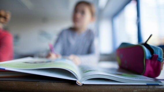 Eine Schülerin hinter einem Schulbuch im Unterricht. © picture alliance / photothek | Ute Grabowsky Foto: Ute Grabowsky