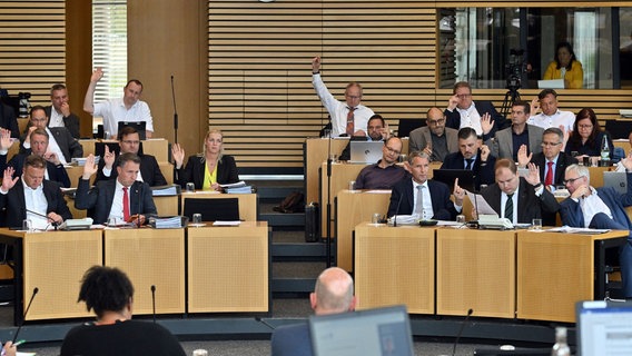 Abgeordnete von CDU und AfD stimmen im Thüringer Landtag mit Handzeichen ab. © dpa - picture alliance Foto: Martin Schutt