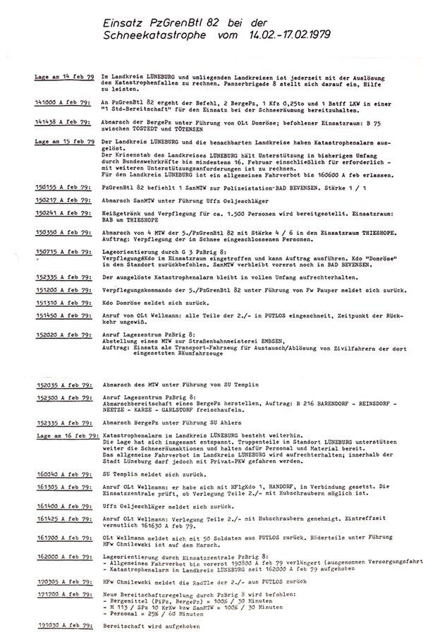 Das Einsatzprotokoll des Panzergrenadierbattalions 82 bei der Schneekatastrophe vom 14.02. bis zum 17.02.1979. © NDR Foto: Friedhelm Weihmann