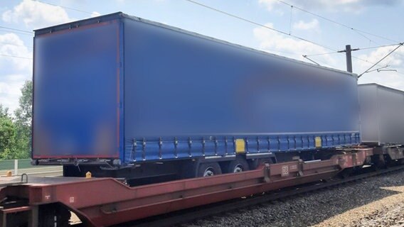 Ein Lkw steht auf einem Bahnwaggon. © Bundespolizeiinspektion München 
