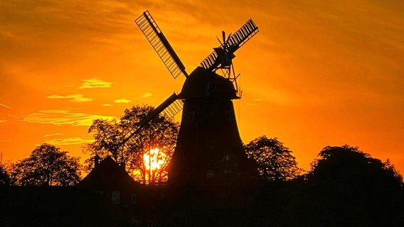 Die Sonne geht hinter einer Windmühle im Landkreis Diepholz unter. © NDR Foto: Petra Quade