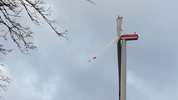 Eine Windkraftanlage mit abgerissenem Rotor. © NDR Foto: Christina Gerlach