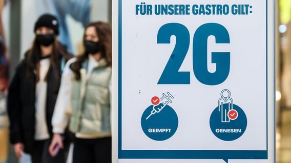 2G Gastronomie in Zeiten der Coronapandemie. Hinweisschild in einer Einkaufspassage zur Coronaschutzverordnung. © picture alliance / Rupert Oberhäuser Foto: picture alliance / Rupert Oberhäuser