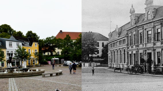 Der Marktplatz in Bad Segeberg früher und heute. © Stadtarchiv Bad Segeberg/NDR Foto: Anne Passow